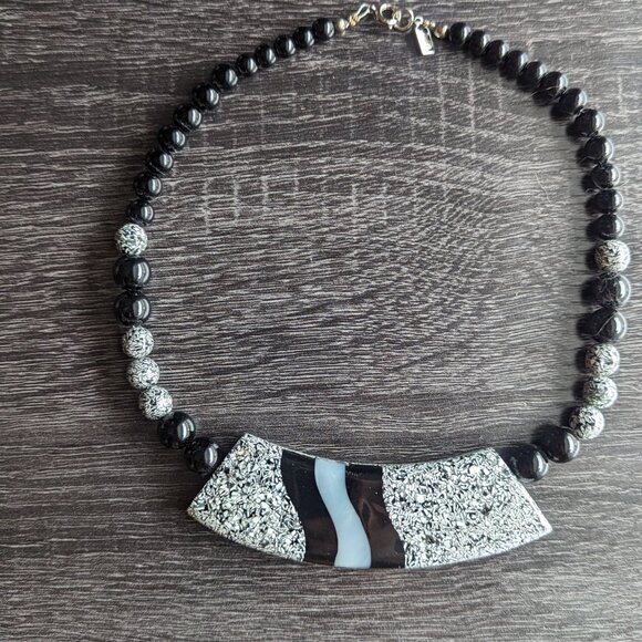 Karla Jordan Black and White Abstract Necklace - Picture 1 of 10
